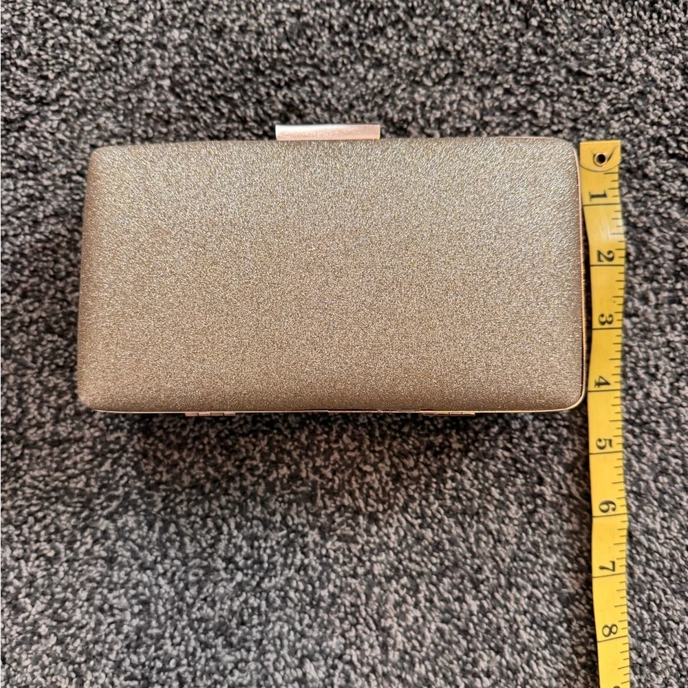Elegant Gold Glitter Hard Case Evening Clutch Bag Chain Strap Rectangle Shape